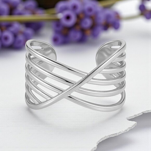 🆕 Modern Chic Crisscross Ring 18K Gold Plated Stainless Steel Adjustable Band - Picture 10 of 10